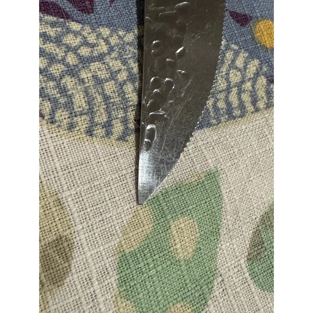 Hammered Stainless Steel Steak Knife Serrated Blade Wood Handle Full Tang 8.75in